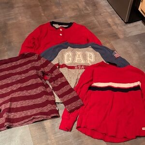 GAP Kids Long Sleeve Tees in Burgundy, Red, and Navy